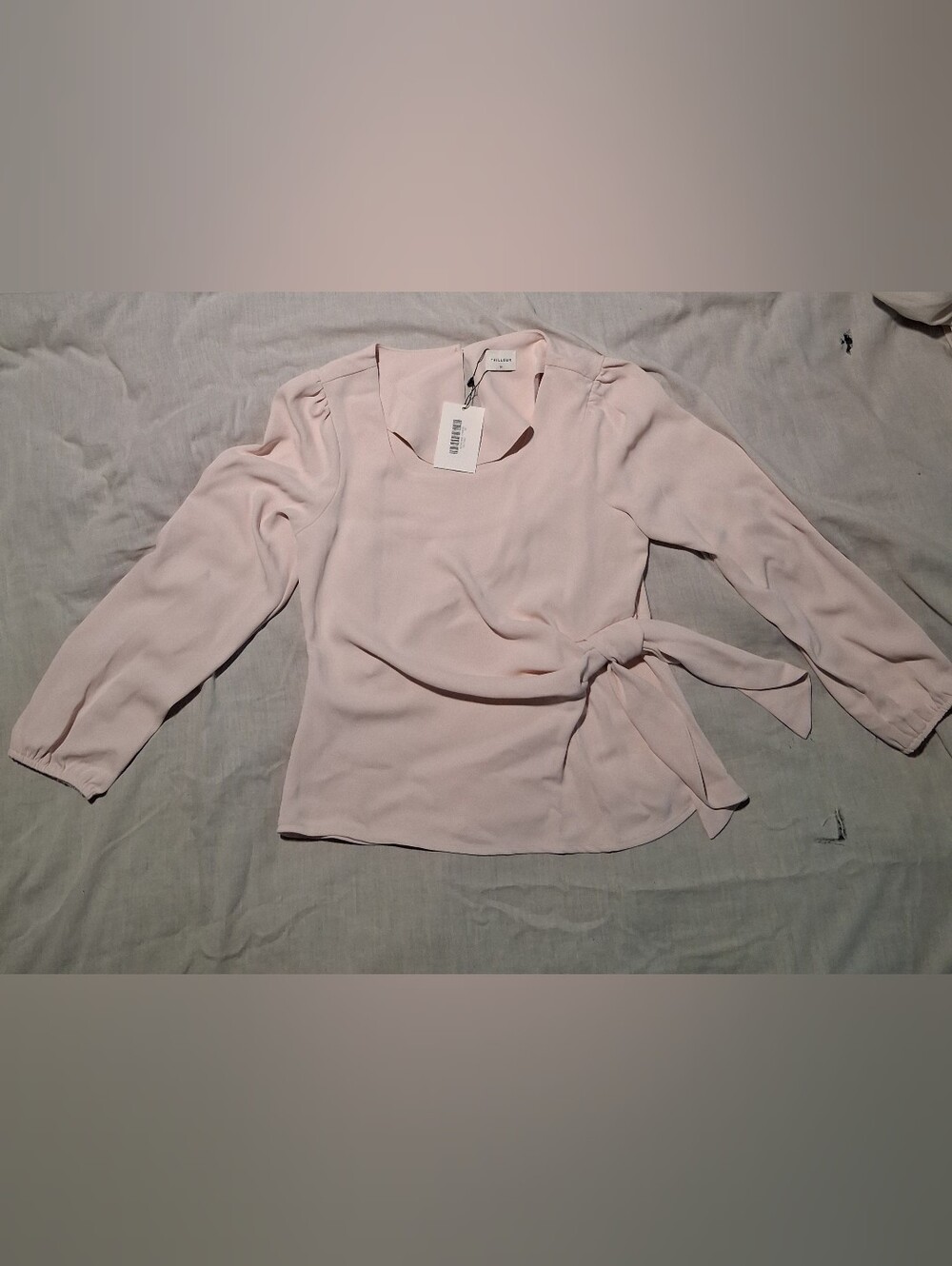 TAILLEUR by Short Story Pastel Pink Long Sleeve Faux Wrap Top Size Small Petite